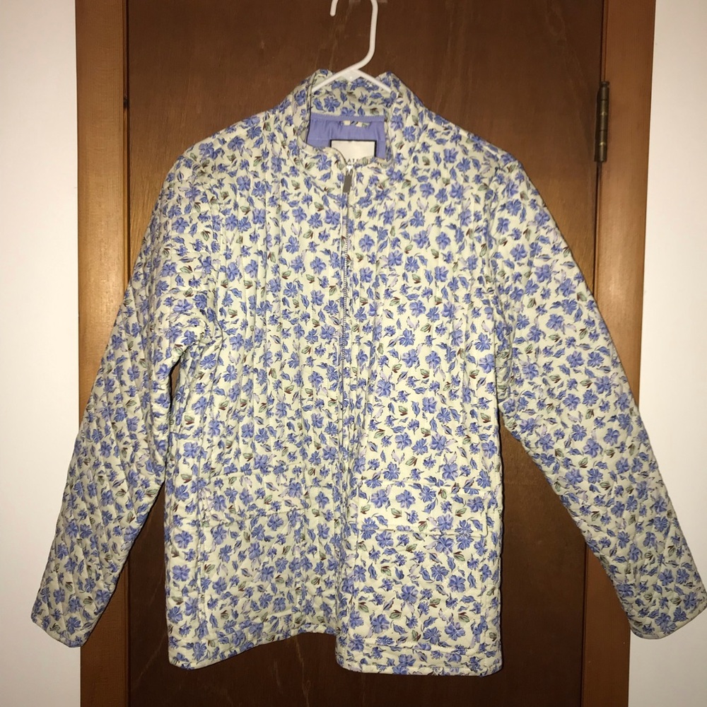 Women’s XL BAGATELLE COLLECTION Periwinkle Blue Chicory Floral Quilted Jacket EC